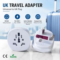 Adaptateur de Voyage Universel vers Prise UK BS 8546, Multiprise d'Entrée Type G, Sortie 3 Broches 13A 250V Max 2300W, Convertisseur Blanc avec Fusible