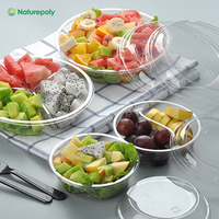 Vajilla gran oferta grado alimenticio Eco Biodegradable compostable Pla transparente personalizado Biodegradable plástico ensaladera conjunto con tapa