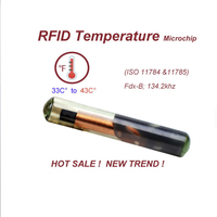Microchip RFID FDX-B 134.2kHz EM4305 con Sensor de Temperatura, Transpondedor en Jeringa, Encapsulado en Vidrio Biodegradable de 2.12x12mm, Mini Etiqueta Impermeable