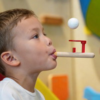 Divertido Juego de Pelota Levitante con Tubo de Madera para Soplar, Juguete de Pelota Flotante, Ejercicio de Músculos Orales, Juego Sensorial para Niños