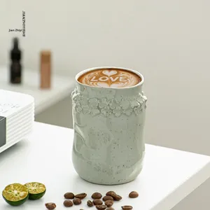Tasses à expresso et à thé en grès de style japonais XUANHUI, luxe léger rétro, faites à la main, en céramique italienne froissée - Product Image 3