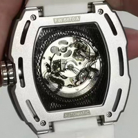 Jam Tangan Mekanik Otomatis Pria dengan Ukiran Laser 3D Tembok Besar yang Bercahaya, Tali Karet, Casing Baja Tahan Karat 46mm, Jam Tangan Bisnis