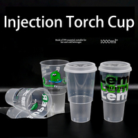 Gobelet à injection épaissi haute transparence 1000 ml, large ouverture, jetable, pour boissons froides, impression personnalisée pour les commerces de boissons