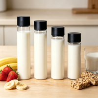 Bouteille en verre personnalisée pour jus, eau ou boisson, cylindrique, avec couvercle noir, disponible en 250ml, 300ml, 350ml, 400ml, 450ml, 500ml