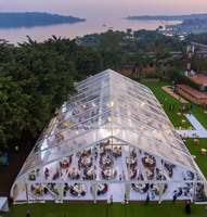 Tente de réception de mariage en aluminium transparent 12x25m pour 240 personnes, toit en PVC transparent, tente de luxe pour événements extérieurs et banquets de mariage