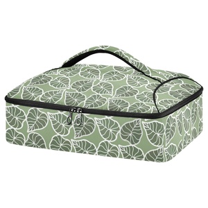 Sac à déjeuner isotherme portable en nylon à imprimé Kalo vert Hawaïen, réutilisable, pour fêtes et transport de plats chauds - Product Image 1
