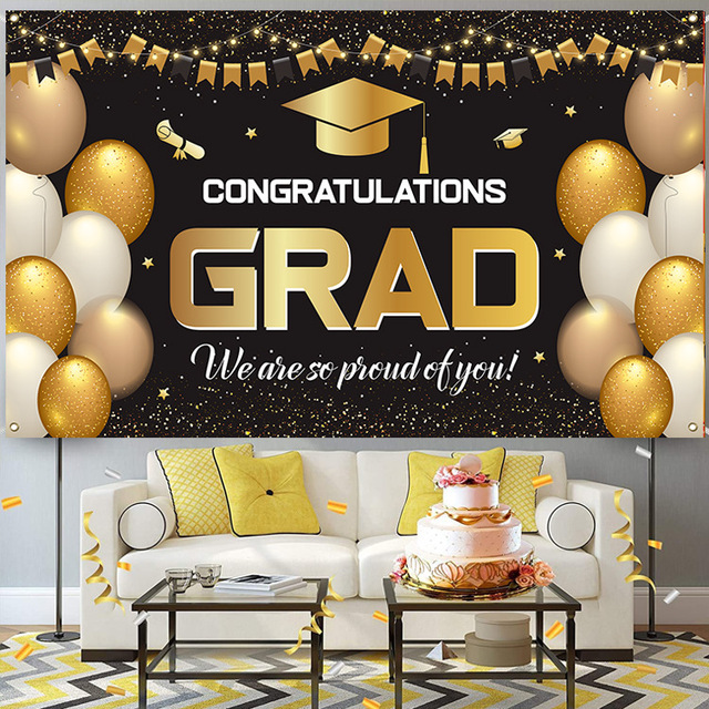 2026 Graduation Decorations Photo Backdrop Banner Custom Polyester Yard Party Congrats Graduation Party Backdrop Decorations