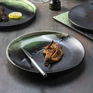 Yayu Manufacturer Direct Sale Japanese Thai Food Restaurant Crockery Tableware Set Side Serving Dish Black Ceramic Dinner Plates