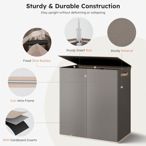 Large <b>Double</b> <b>Laundry</b> <b>Hamper</b> with Lid, Removable Bags & Reinforced Handles, 2 Section Tall <b>Laundry</b> Basket - Product Image 3