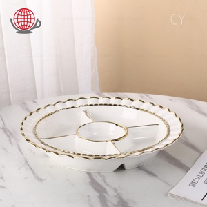 Nhà Máy Bán Buôn Sang Trọng Snack Tấm Gốm Trắng Tấm Chất Lượng Cao Sứ Vàng Rim 5 Chia Tấm - Product Image 5