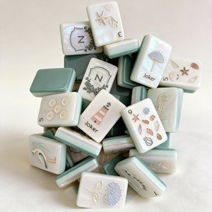 Jeu de tuiles de mahjong américain vintage à thème nautique, 160 pièces en acrylique, pour 4 joueurs, gravées ancre et phare, antidérapantes, avec tapis, cadeau - Product Image 3