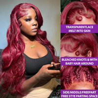 # Perruques Body Wave couleur bordeaux 99J en cheveux humains, pré-épilées, avec dentelle frontale HD transparente 13x6, densité 250, en cheveux indiens bruts