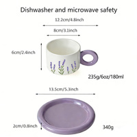 Tasse à café en porcelaine à motif de plantes vertes européennes avec poignée ronde, ensemble tasse et soucoupe en céramique personnalisé