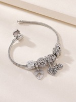 Bracelet en Chaîne Serpent pour Femme, Plaqué Argent, Breloques DIY, Cœur, Cadenas, Boîte Cadeau, Fleur Creuse, Perles en Cristal et Strass, Vente en Gros