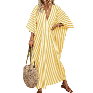 Vestidos Africanos de Verano para Mujer, Nueva Colección, a la Moda, Holgados, Casuales, con Cuello en V, a Rayas, Largos, para Vacaciones - Product Image 5