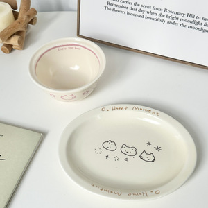 Plato ovalado color crema con diseño de frutas de dibujos animados, plato poco profundo para postres, desayunos y fiestas. - Product Image 2