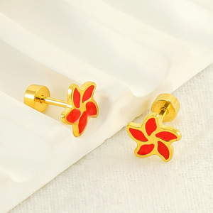 Flower Stud <b>Earrings</b> 18K Gold Plated Stainless Steel Screw In Anti <b>Drop</b> Sweet Style For Women Fashion Jewelry Wholesale - Product Image 3