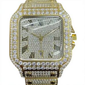 Reloj Mecánico Automático de Lujo con Esfera Cuadrada de Cristal Estilo Hip Hop, Adornado con Moissanita - Product Image 1