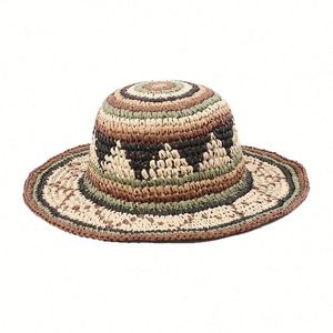 2025 New Arrival Fashion Women Lady Foldable Beach <b>Hat</b> Sunhat Handmade Striped Straw <b>Hat</b> Two Tone Color Straw Bucket <b>Hat</b> - Product Image 5