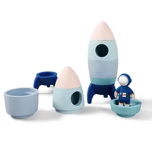 Figura de astronauta empilhável de silicone para bebês, brinquedo empilhável para crianças, brinquedo empilhável para torre espacial, 2024