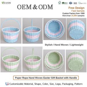 Canasta de Regalo de Pascua ESiVON Moderna Tejida a Mano con Cuerda de Papel, Decoración para el Hogar, Asa con Rayas Pastel, para Niños, Caza de Huevos, <span class=keywords><strong>Picnic</strong></span>, Fiesta - Product Image 2