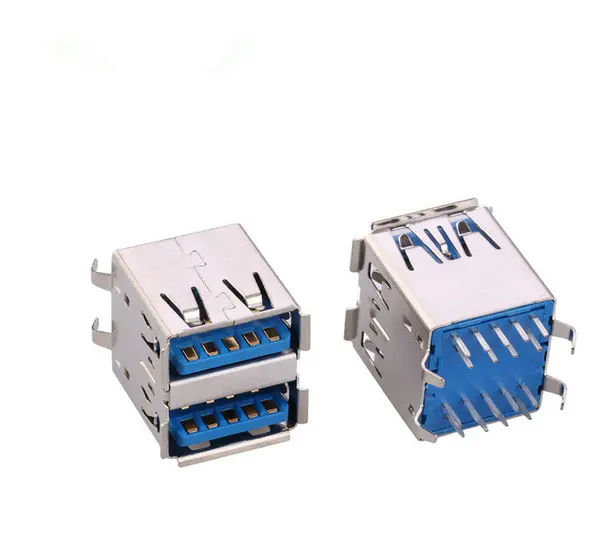 2 Port Plug USB Male Female Connector 180 Degree USB 3.0 AF Type Blue Color