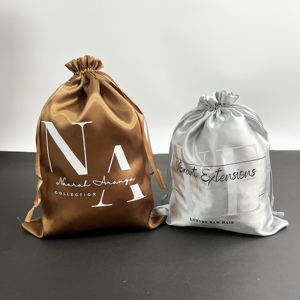Bolsa de satén plateada con cordón, personalizada al por mayor, para empaque de pelucas. - Product Image 6