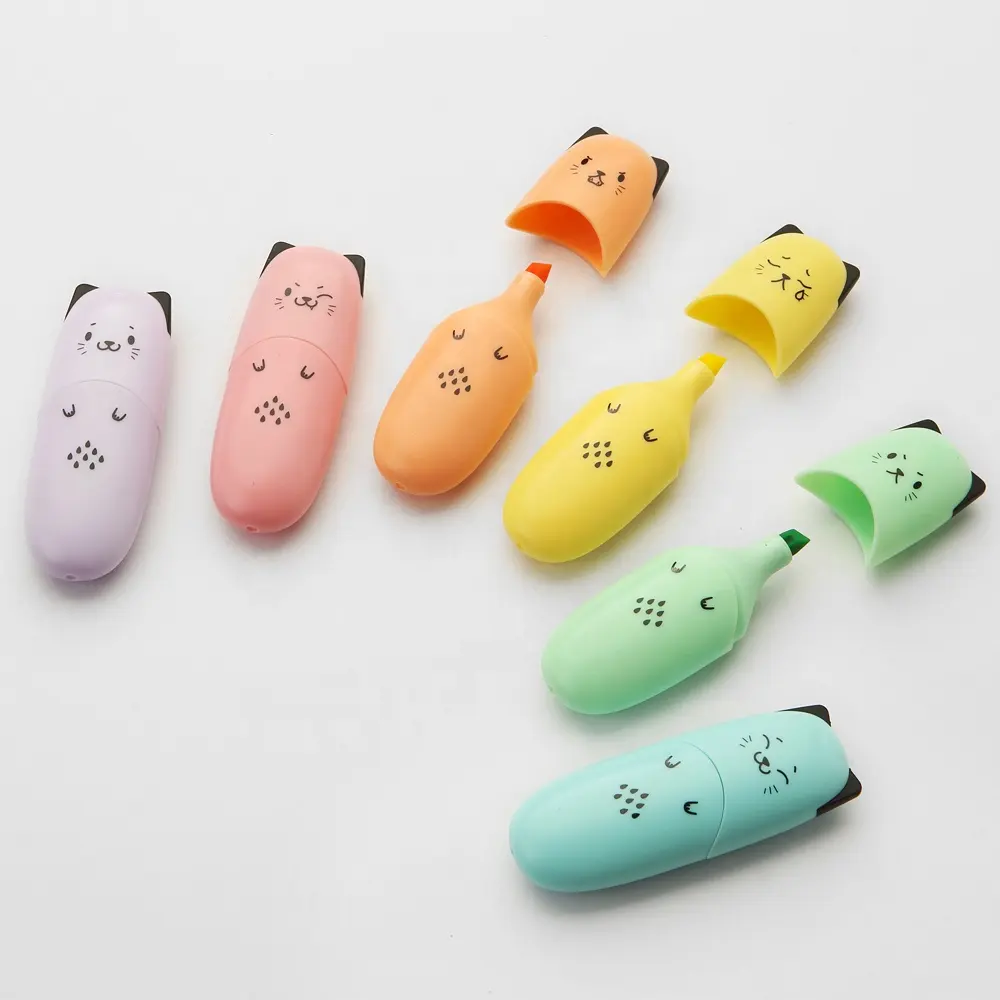 Custom cute mini multi colored pastel highlighters schools stationery highlighter pen