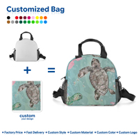 Sac isotherme portable en tissu Oxford imperméable avec fermeture éclair, imprimé par sublimation intégrale motif tortue marine et océan, idéal pour le déjeuner et à porter en bandoulière