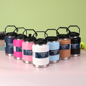 Premium 2000ml Insulated Stainless Steel Sports Water Bottle Wide Mouth <b>with</b> Flip <b>Straw</b> Lid Handle Perfect for Gym Travel Outdoo - Product Image 3