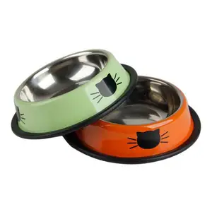 사용자 정의 로고 7 색 안티 슬립 애완 동물 먹이 스테인레스 스틸 인쇄 개 그릇