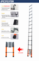 Échelle télescopique en aluminium de 2 m, 7 marches, 150 kg, échelle extensible robuste pour entrepôt, maison, construction