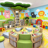Ensemble de bibliothèque en bois Montessori en forme d'arbre, adapté aux espaces de lecture des enfants, mobilier de bibliothèque de maternelle, salle d'activités scolaires