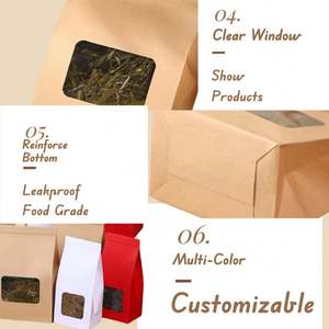 Sacs d'emballage pour thé en papier kraft avec fermeture à lien métallique, fenêtre transparente en aluminium, auto-scellants et refermables, avec logo - Product Image 5