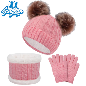 Ensemble Bonnet, Écharpe et Gants <span class=keywords><strong>d</strong></span>'<span class=keywords><strong>Hiver</strong></span> pour Enfants, Unisexe, en Tricot Chaud avec Boutons, Mitaines pour Tout-Petits, Cache-Cou, Motif Jacquard Uni pour le Ski - Product Image 1