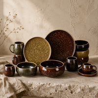 Service de table en poterie de style zen oriental, vaisselle rétro en grès émaillé avec tasses, ensemble de thé et de café en céramique fait main pour les hôtels
