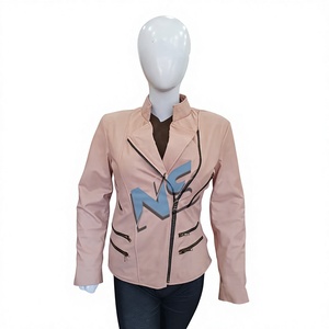 RANCHOS RANCE Women's Cowhide Leather Jacket Full Sleeve Waterproof Windproof Stand Collar All Brown White Patterned Front Logo - Product Image 1