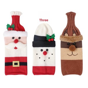 Knitted <b>Christmas</b> Wine Bottle <b>Covers</b> Snowman and Santa Design Cute Holiday Decorations for Festive <b>Table</b> Setting - Product Image 5