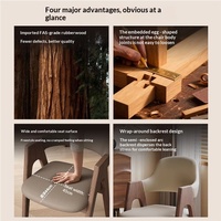 Chaise de salle à manger moderne minimaliste en bois massif avec revêtement en cuir, accoudoirs et dossier rembourré doux pour la maison, l'hôtel, le hall, la salle à manger, le café