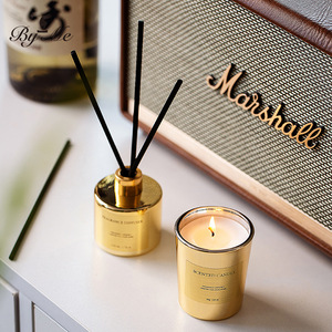 Set Aromaterapia BYME Placcato Oro e Argento Semi-Fatto a Mano, Candela Profumata all'Oud, Diffusore a Bastoncini, Confezione Regalo per Matrimoni e Compleanni - Product Image 1