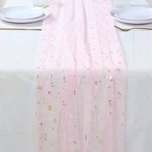 <span class=keywords><strong>Chemin</strong></span> <span class=keywords><strong>de</strong></span> <span class=keywords><strong>table</strong></span> moderne imprimé personnalisé en maille dorée, décoration d'ambiance pour fêtes et événements, motif papillon et fraise, pour restaurant - Product Image 2