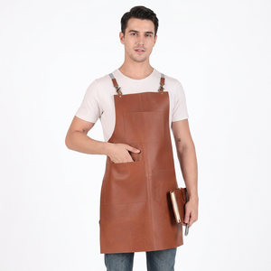 Delantal de cuero estilo clásico, duradero, con bolsillos para cocinar y trabajar. - Product Image 2