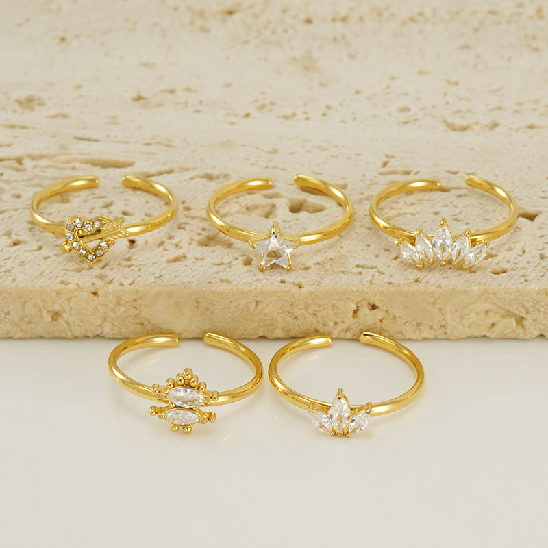 Stainless Steel Zircon Open Ring for