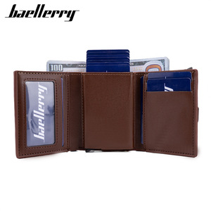 Baellerry Men's Tri-Fold <b>Wallet</b> Coffee Color RFID Protection Multi-Card <b>Holder</b> With Button Closure Solid Design - Product Image 2