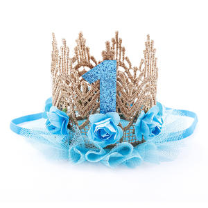 BELLEWORLD bambini imitazione fiore diadema principessa corone per bambina un anno pizzo maglia corone di compleanno per bambini aula - Product Image 6
