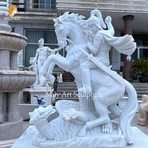 Statue de Saint George en marbre blanc grandeur nature, sculptée à la main, style religieux, pour l'extérieur, église, parc - Product Image 4