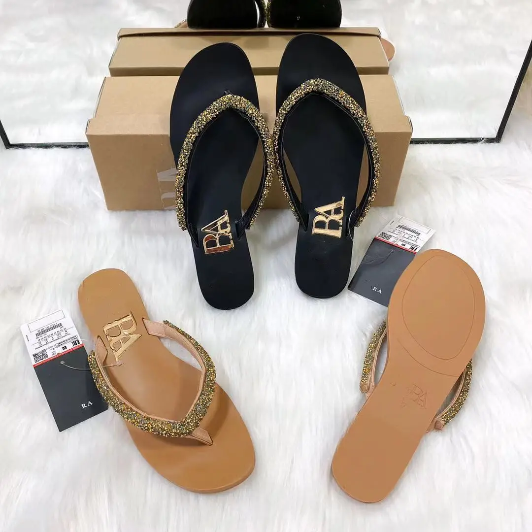 2022 influencer's new ZA diamond-toed sandals with Sandals are summer fashion flattie for women and ladies bureau pour femmes