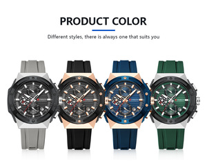 CURREN Men's Fashion <b>Coin</b> Quartz Watch Alloy <b>Case</b> Silicone Band Luminous Dial Water Resistant - Product Image 6