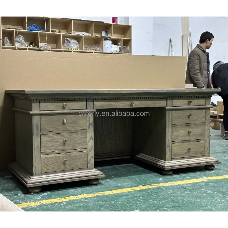 Customized New Design Wooden Office Furniture Home Computer Desks Study Antiqued Grey Oak Table Office Desks