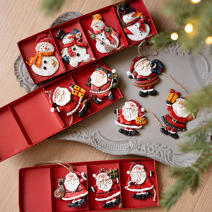 Wholesale 4pcs Resin Santa Claus and Snowman Hanging Ornaments Christmas <b>Tree</b> Decoration - Product Image 1